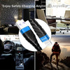 A black durable fast charging USB cable is shown in various contexts including a bedside, a car interior, and outdoors.