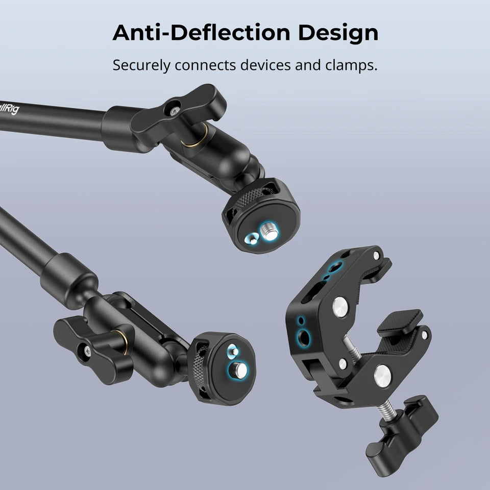 Schwarzer verstellbarer Desktop-Magierarm mit Krabben-Klemmsatz und Anti-Deflektions-Designmerkmalen