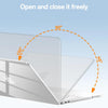 A laptop is shown with an open lid, demonstrating the ability to open and close it freely.