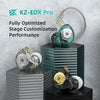 KZ-EDX Pro dynamic earphones displayed on various hexagonal stands.