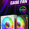 A close-up view of an Infinity Mirror Branch Mirror 4 case fan with ARGB lighting, featuring a glowing circular design.