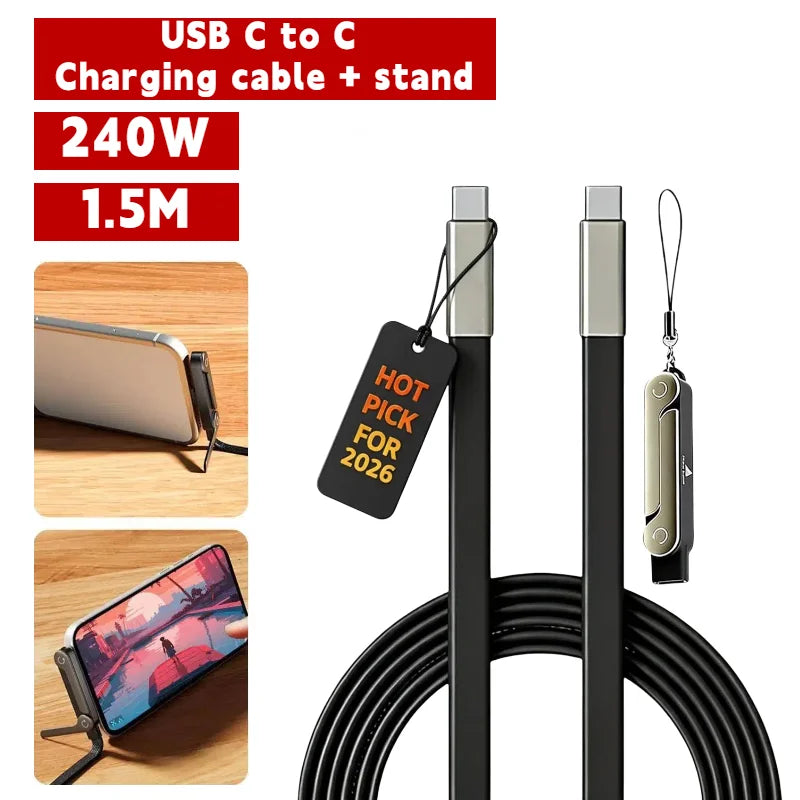 Black USB C to C charging cable and stand for 240W fast charging