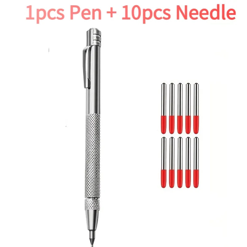 A set of one pen and ten needles for precision carbide tip scribing.