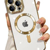 Klares magnetisches kabelloses Handyhülle für iPhone mit goldfarbenem Rahmen und Kamera-Schutz.