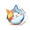 Patchwork cat face coin purse with zipper featuring colorful fabric patches and a cat design.