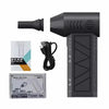 A black high-speed rechargeable handheld dust blower is shown in various views.