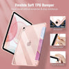 A pink flexible soft TPU bumper installed on an iPad, showing shockproof and easy installation features.