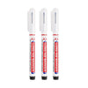 Three white permanent paint marker pens with clear tips are shown standing upright.