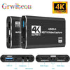 بطاقة التقاط فيديو HDMI إلى USB 3.0 سوداء بدقة 4K مع مؤشرات LED ومدخلات صوت