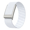 A white nylon braided strap for a watch, shown from the side.