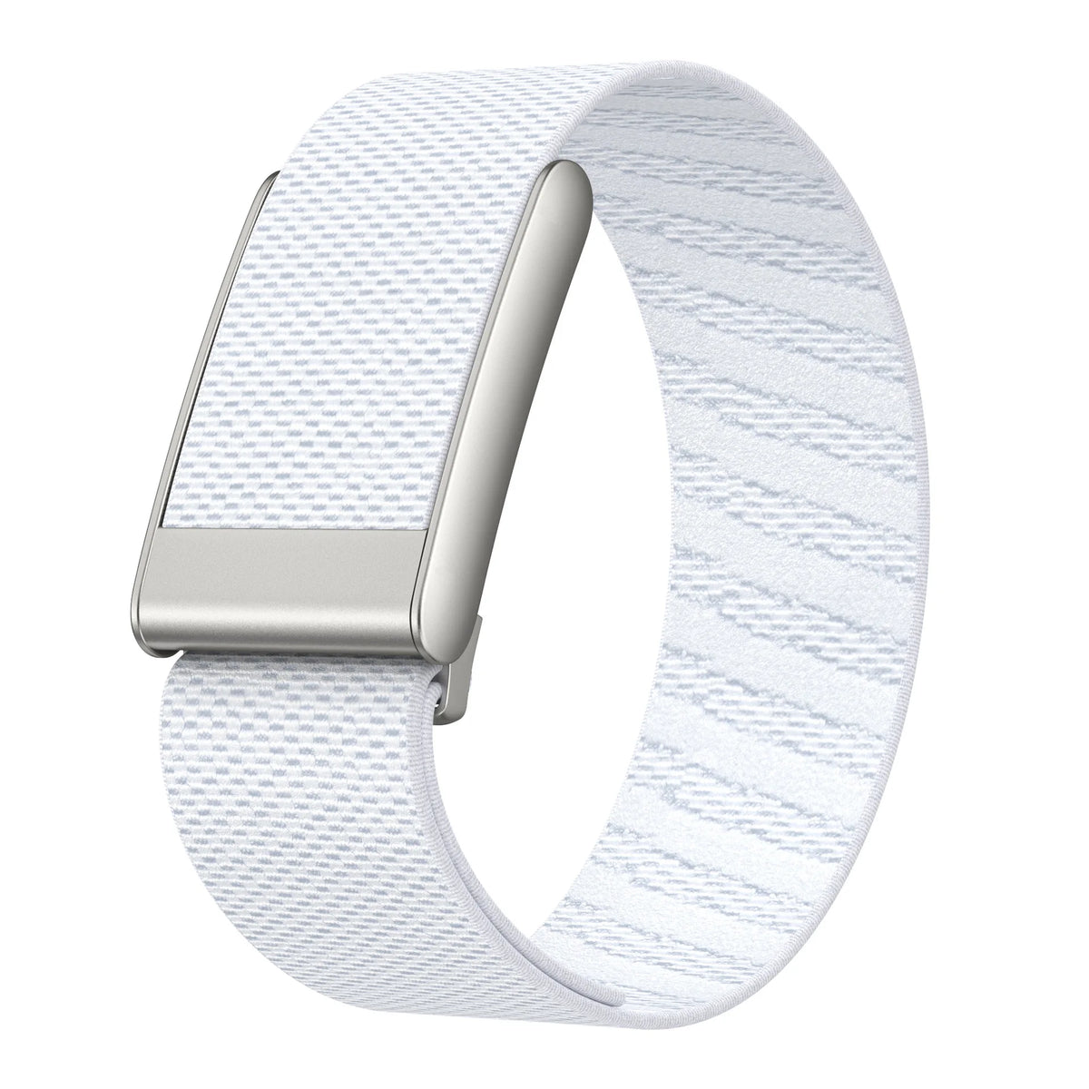 A white nylon braided strap for a watch, shown from the side.