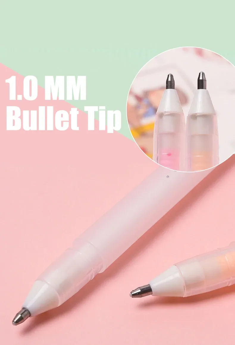 A white glue pen with a 1.0 mm bullet tip is shown, highlighting the precision tip size.