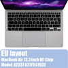 Silicone keyboard cover for a silver MacBook Air with an M1 chip.