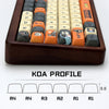 Close-up view of PBT keycaps in KOA profile arrangement for a mechanical keyboard.