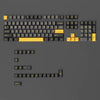 A set of dark blue PBT keycaps with cherry profile for mechanical keyboards, including various function and alphanumeric keys