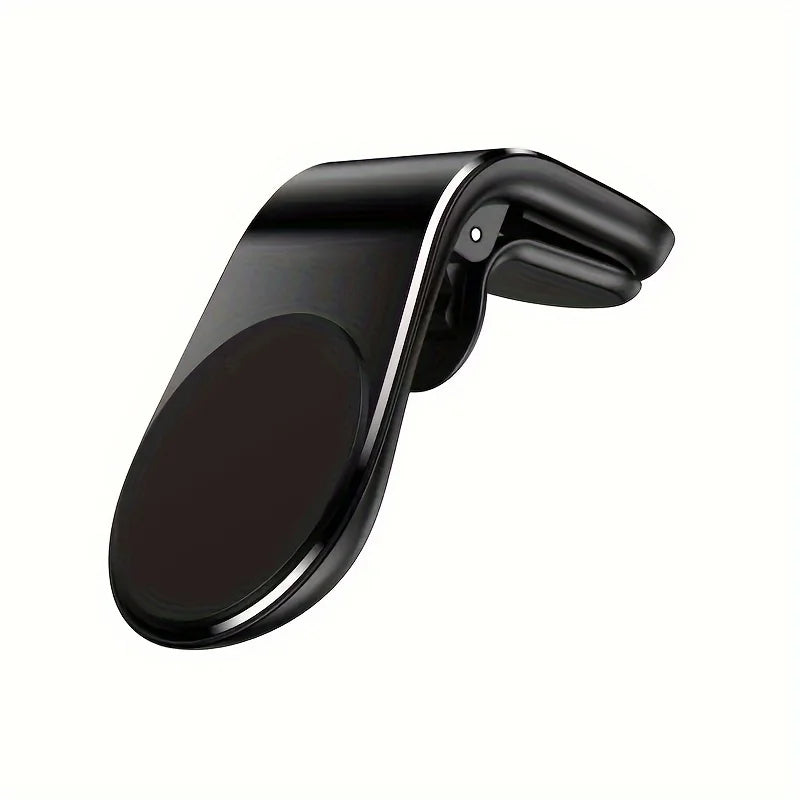 A black magnetic car air vent phone mount with a curved design.