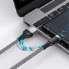 A braided nylon USB-C cable is shown connecting a device to a laptop, illustrating a 480Mbps data transmission speed.