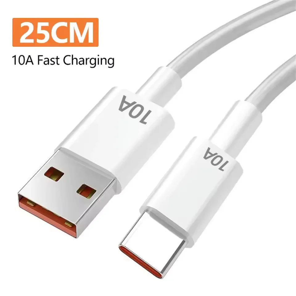 White 10A fast charging USB cable with connectors shown against a white background.
