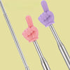 Two pink and purple plastic teaching pointers with silver telescopic metal shafts