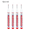 Four red long nib marker pens for deep hole marking on metal and wood.