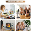 A set of adjustable metal phone tripod stands used for various tasks like cooking, filming, and general use.