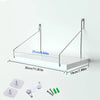 Wall-mounted projector stand showing the mounting bracket and adjustable arm with various accessories.