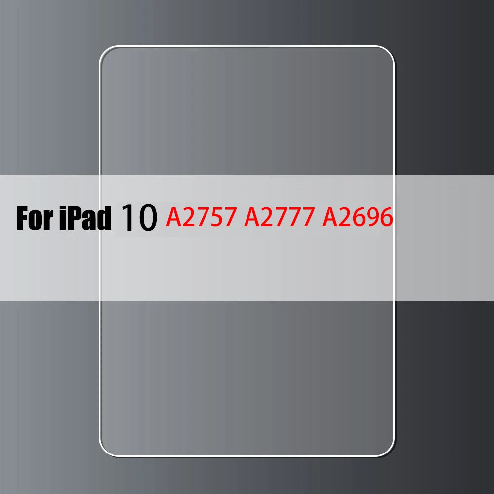A transparent tempered glass screen protector for an iPad 10 device.