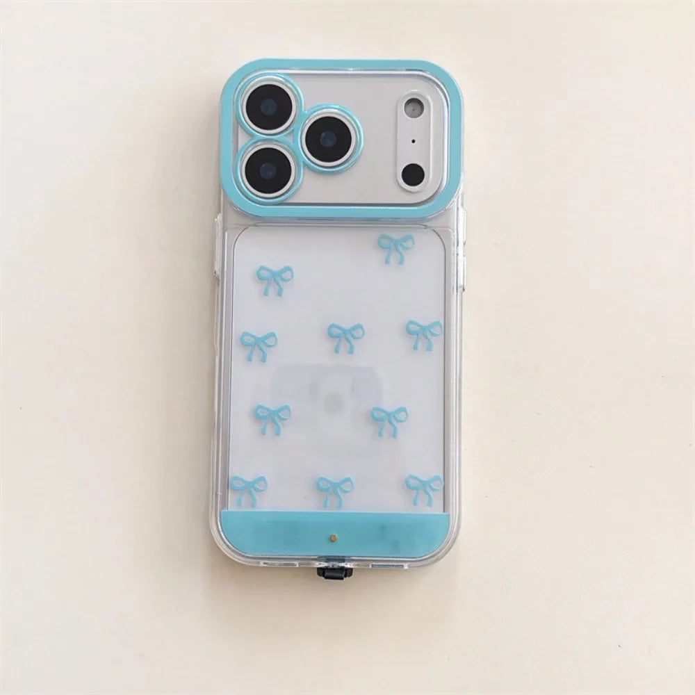 A clear silicone case for an iPhone featuring a light show with bowknot decorations.