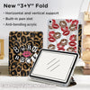 A clear protective case for an iPad featuring a leopard print design and built-in pen slot.