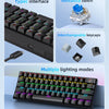 A compact wired mechanical gaming keyboard featuring multiple lighting modes and interchangeable keycaps.