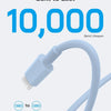 A close-up view of a light blue USB-C power adapter cable with a connector, demonstrating built-to-last design.