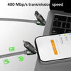 USB-C-Kabel zeigt eine Übertragungsgeschwindigkeit von 480 Mbit/s zwischen Gerät und Laptop.