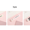 Three views of a white portable pet claw tool knife for crafting and decoration against a pink background.