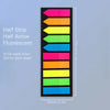 A vertical display of fluorescent half strips and half arrows for index tabs, showing various colors like pink, orange, yello