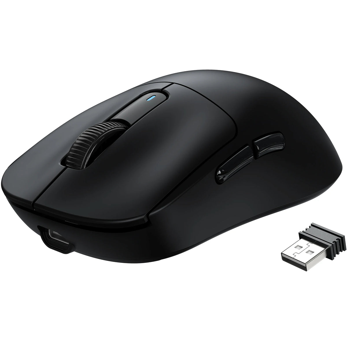 Black Attack Shark wireless gaming mouse shown from above with a detachable USB receiver.