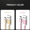 Two versions of a braided mini USB to USB charging and data sync cable are shown in Tyrant Gold and Rose Gold colors.