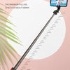 A silver aluminum alloy tie rod selfie stick with a smartphone attached, demonstrating its 680mm length.