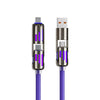 Multifunktionale USB-C-Kabel mit Lade- und Daten-Sync-Funktion, silber- und violette Akzente.