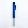 A blue refillable woodworking marker pencil with a metal tip and cap.