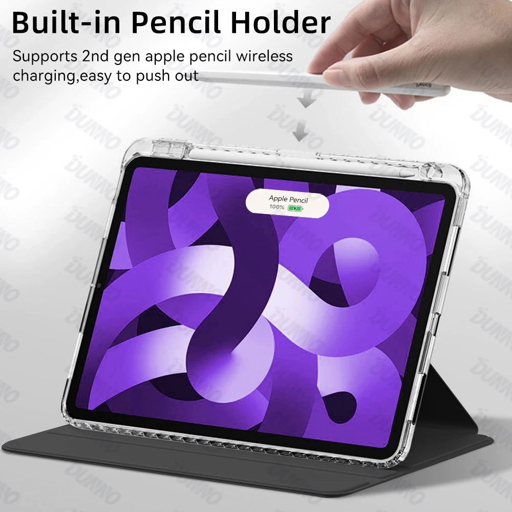 يد تدفع قلم رصاص في حامل أقلام مدمج لشحن Apple Pencil.