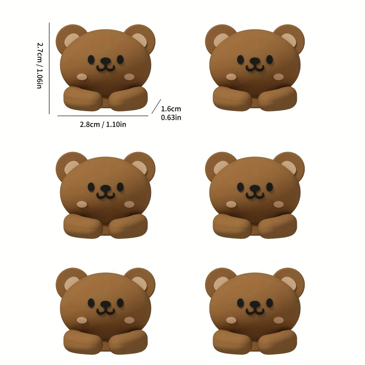 A set of four brown cartoon bear desk cable organizers shown from the top and side views.