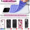 A purple silicone phone mount grip is shown being used on a white smartphone case.