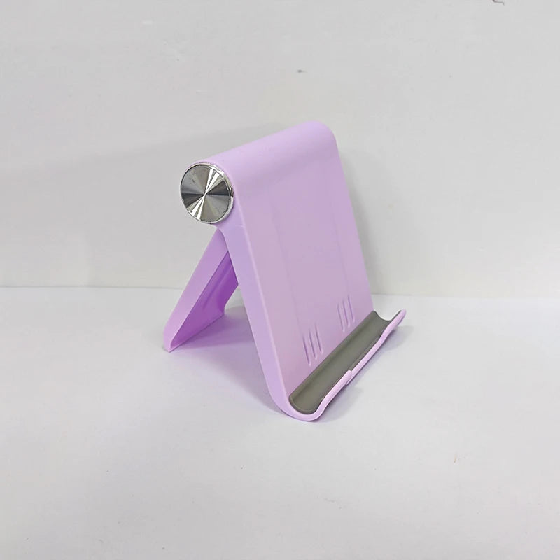 Lila, faltbarer Handy-Ständer mit silberner rotierender Basis.