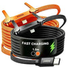 Orange and black 2-in-1 fast charging data cable with an integrated stand and a 240W power adapter.