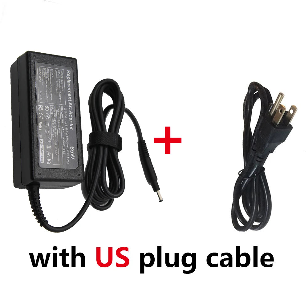 Black AC adapter cable with US plug for a laptop power supply