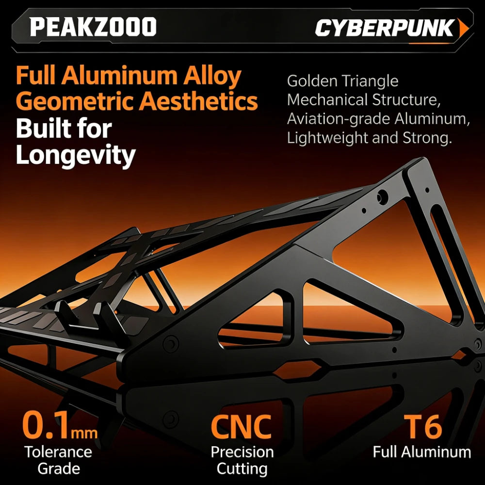 A black aluminum alloy geometric structure used as a keyboard display stand featuring CNC precision cutting and T6 full alumi