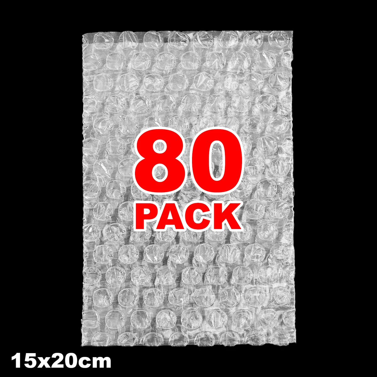 A sheet of 80 pack transparent bubble wrap padded shipping bags.