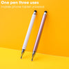 Two capacitive stylus pens, one white and one rose gold, are displayed on a yellow background.