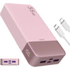 A pink 35W fast charging power bank with an LED display and multiple USB ports.