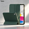 A dark green trifold smart cover for an iPad is shown alongside the tablet and stylus.